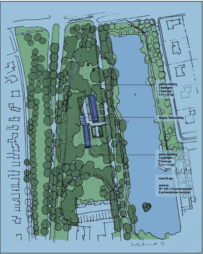 Schets terrein met flexwoningen Nieuwe Hescheweg