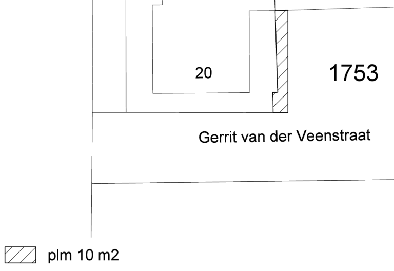 Plattegrond met het te verkopoen stuk grond aan de Gerrit vd Veenstraat 20 in Oss