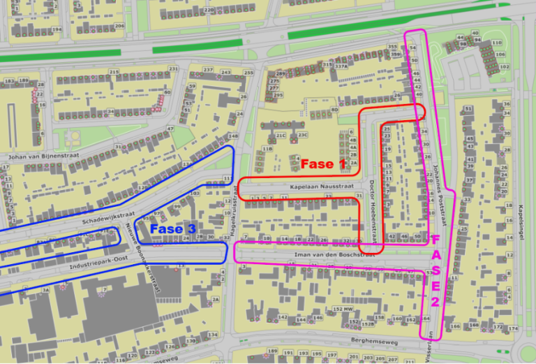 Kaart fasering project Schadewijk fase 1