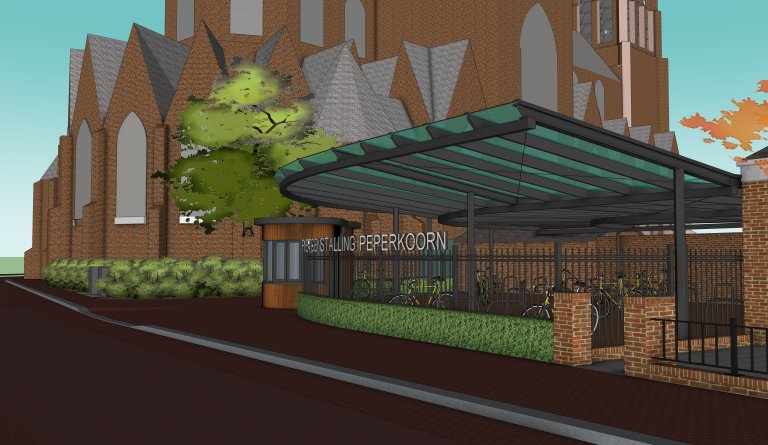 Tijdelijke fietsenstalling bij het Titus Brandsmalyceum