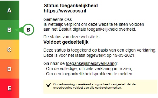Toegankelijkheidslabel voor www.oss.nl. Volg de link voor een de toegankelijke versie van het label