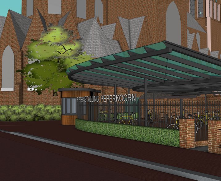 Tijdelijke fietsenstalling bij het Titus Brandsmalyceum