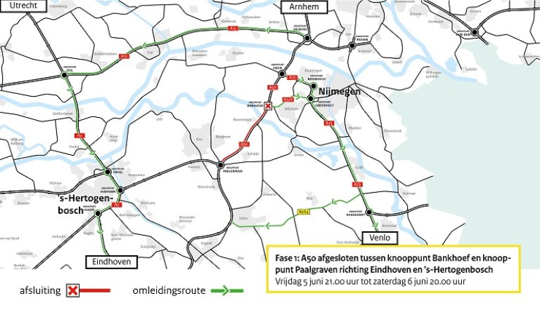 A50 &eacute;&eacute;n weekend dicht