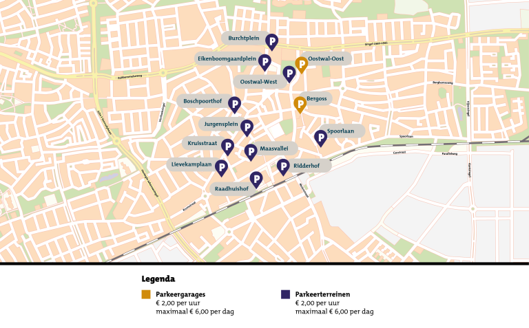 plattegrond parkeerterreinen en parkeergarages